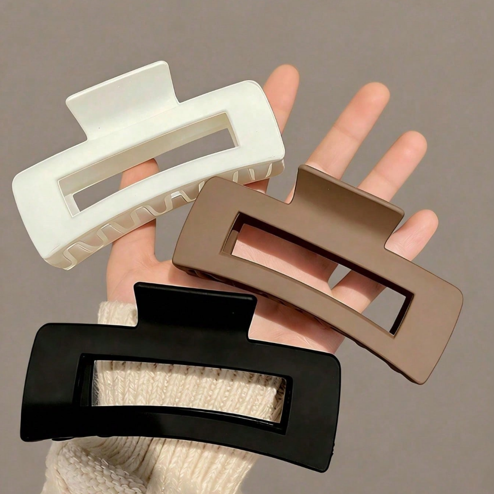 3 Pack Matte Rectangular Hollow Hair Claw Clips, Large Non-Slip Hair Jaw Clips, Strong Hold Hair Clips for Thick & Thin Hair, Women Hair Accessories