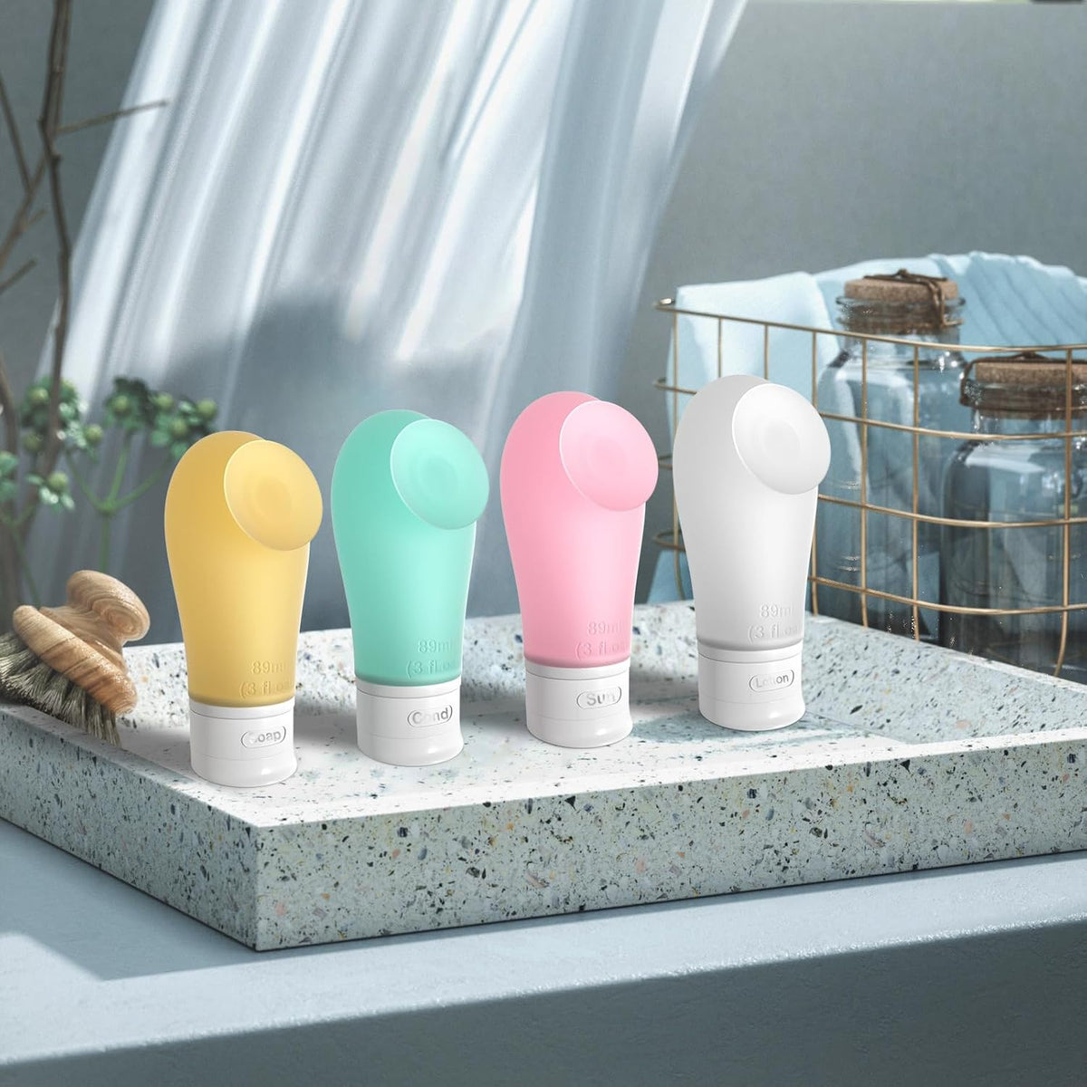 Silicone Travel Bottles Set, Refillable Leak Proof Toiletry Containers with Clear Cosmetic Bag for Shampoo Lotion Skincare
