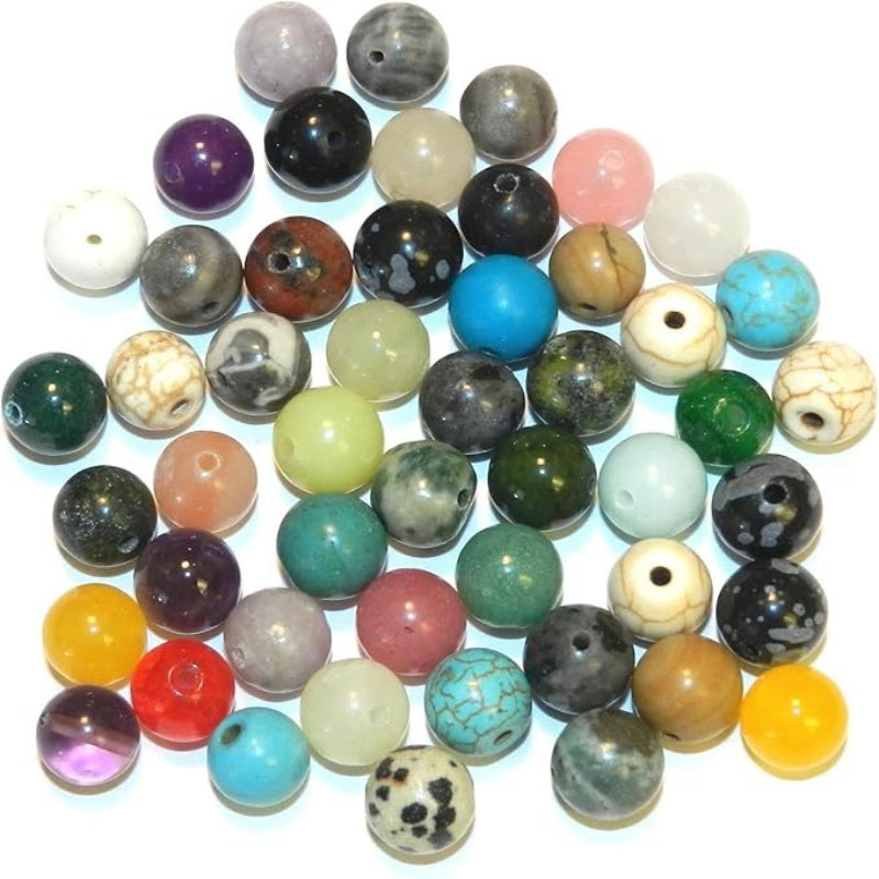 50Pcs-10mm Natural Gemstone Round Loose Beads, Polished Stone Beads for DIY Bracelet Necklace Jewelry Making