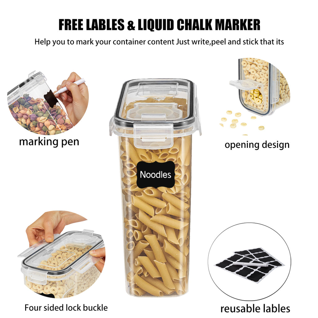 Cereal Containers Storage Set, 4PCS Airtight Food Storage Containers with Lids, Cereal Dispensers for Pantry Organization, Pour Spout, Labels and Marker