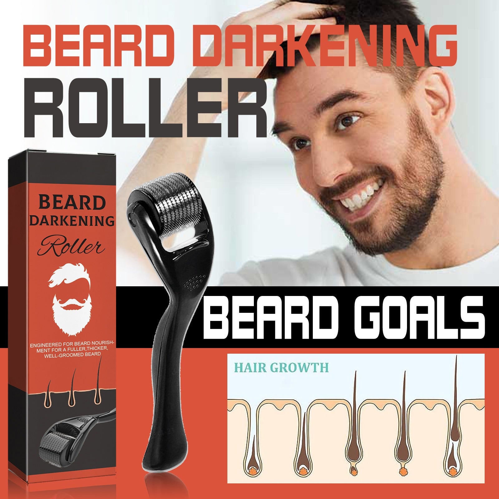 Beard Derma Roller, Beard Darkening Roller for Men, Stimulate Beard Growth, Thick Fuller Beard Grooming Tool
