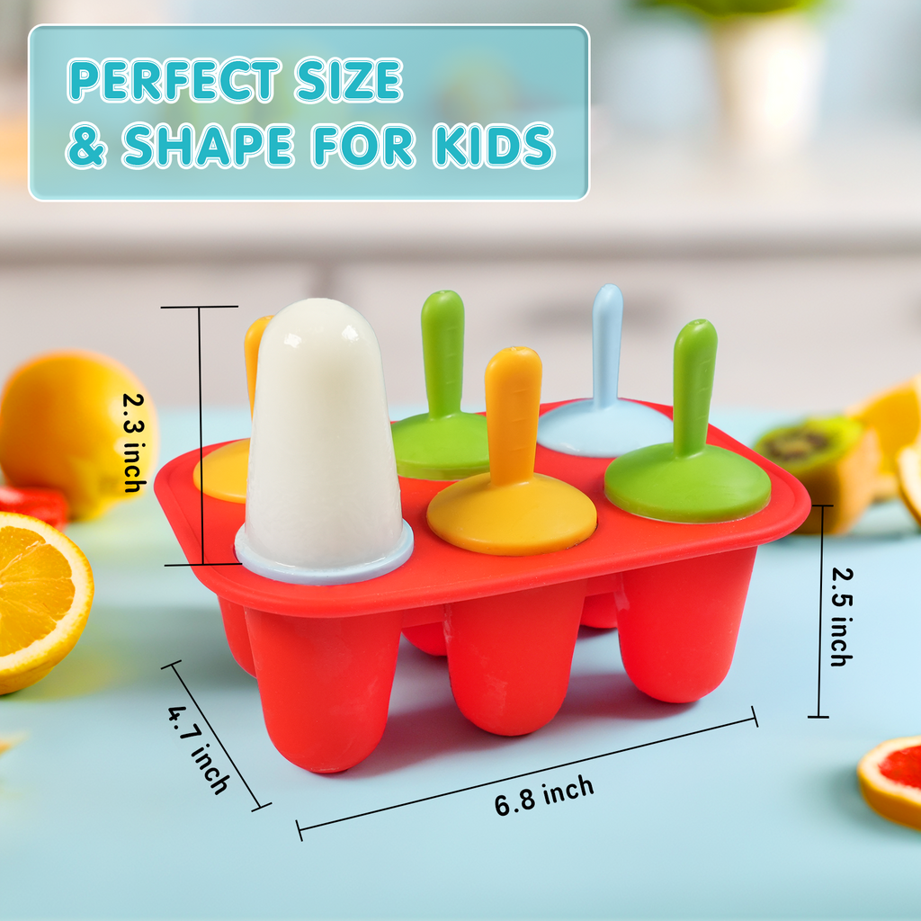 AEELLEEA 6 Cavity Silicone Popsicle Molds, BPA-Free Reusable Ice Pop Molds with Colorful Sticks, Easy Demold Frozen Treat Molds for Juice