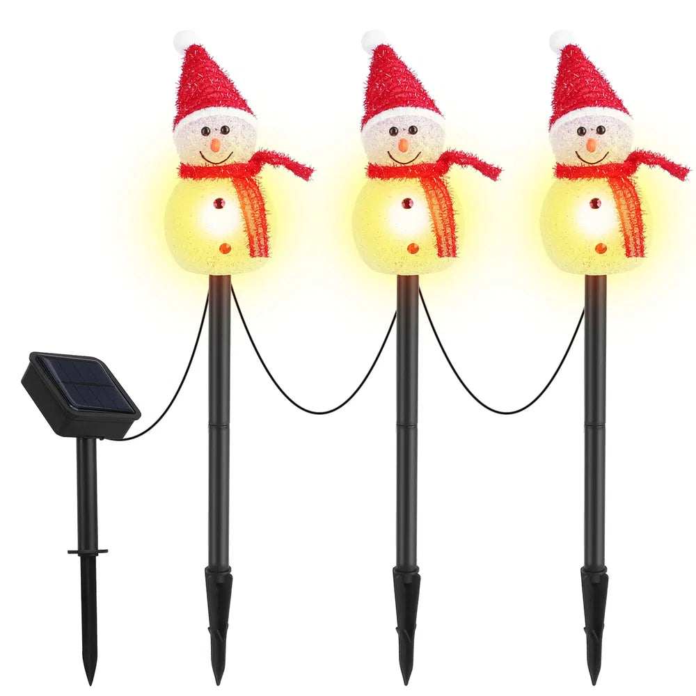 Solar Christmas Snowman Garden Stake Lights, 3 Pack Warm LED Solar Powered Pathway Lights with Red Hat & Scarf, Outdoor Holiday Yard Decor