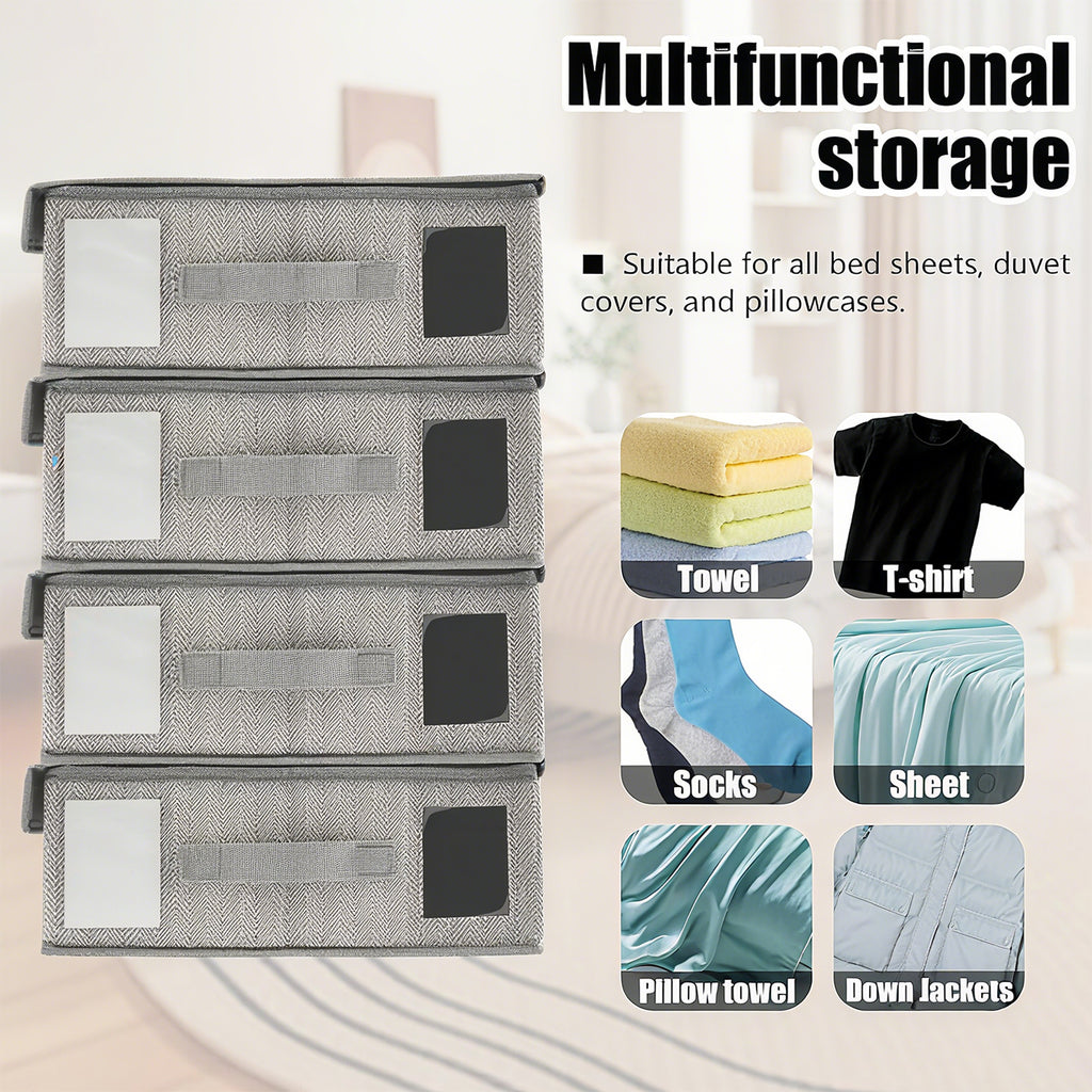 Nonwoven Bedding Storage Box with Removable Lid and Clear Window, Clothes Organizer for Sheets, Pillowcases, Socks, Underwear, Storage Bin