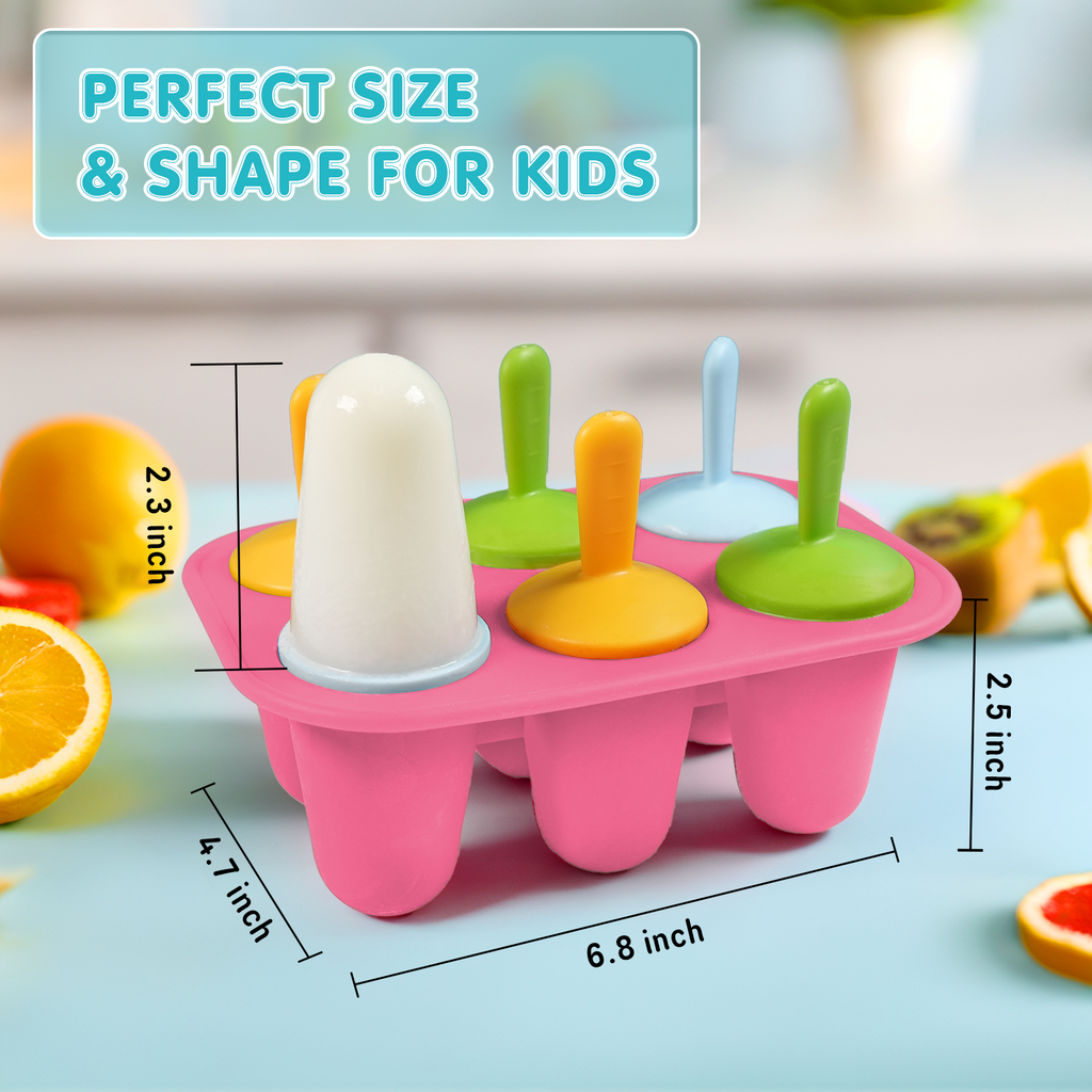 AEELLEEA 6 Cavity Silicone Popsicle Molds, BPA-Free Reusable Ice Pop Molds with Colorful Sticks, Easy Demold Frozen Treat Molds for Juice