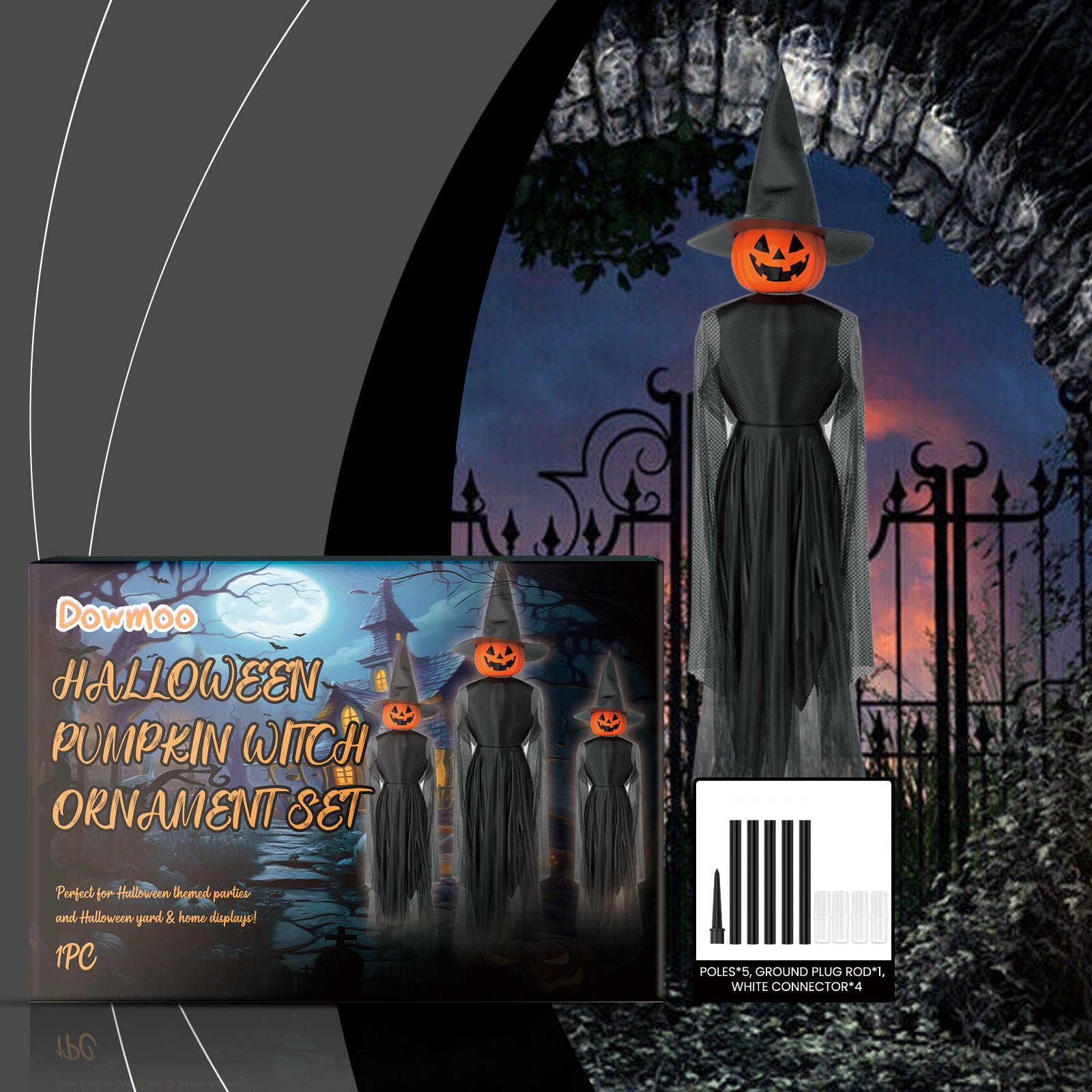 PRODUCT NAME: DOWMOO Halloween Pumpkin Witch Ornament Set