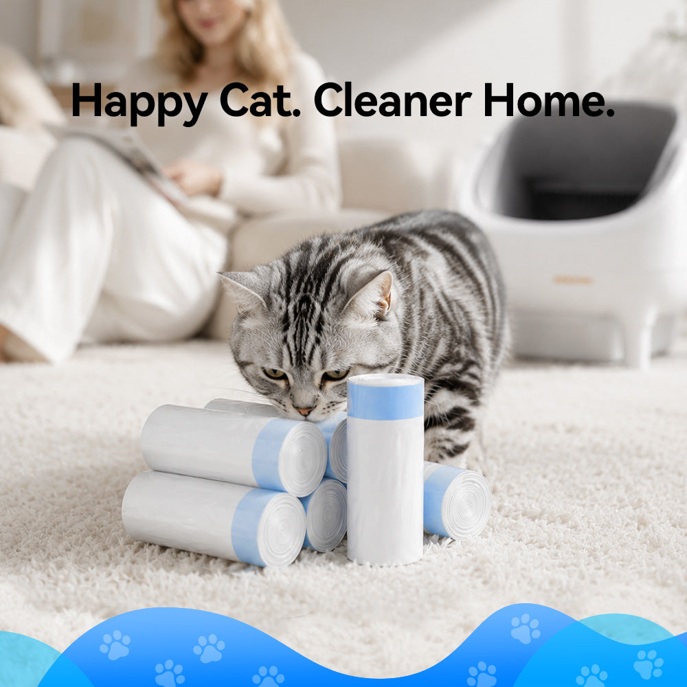 Aeelleea 1 Roll Drawstring Cat Litter Box Liners 20-Pack Leak-Resistant Fit Open-Top Auto Litter