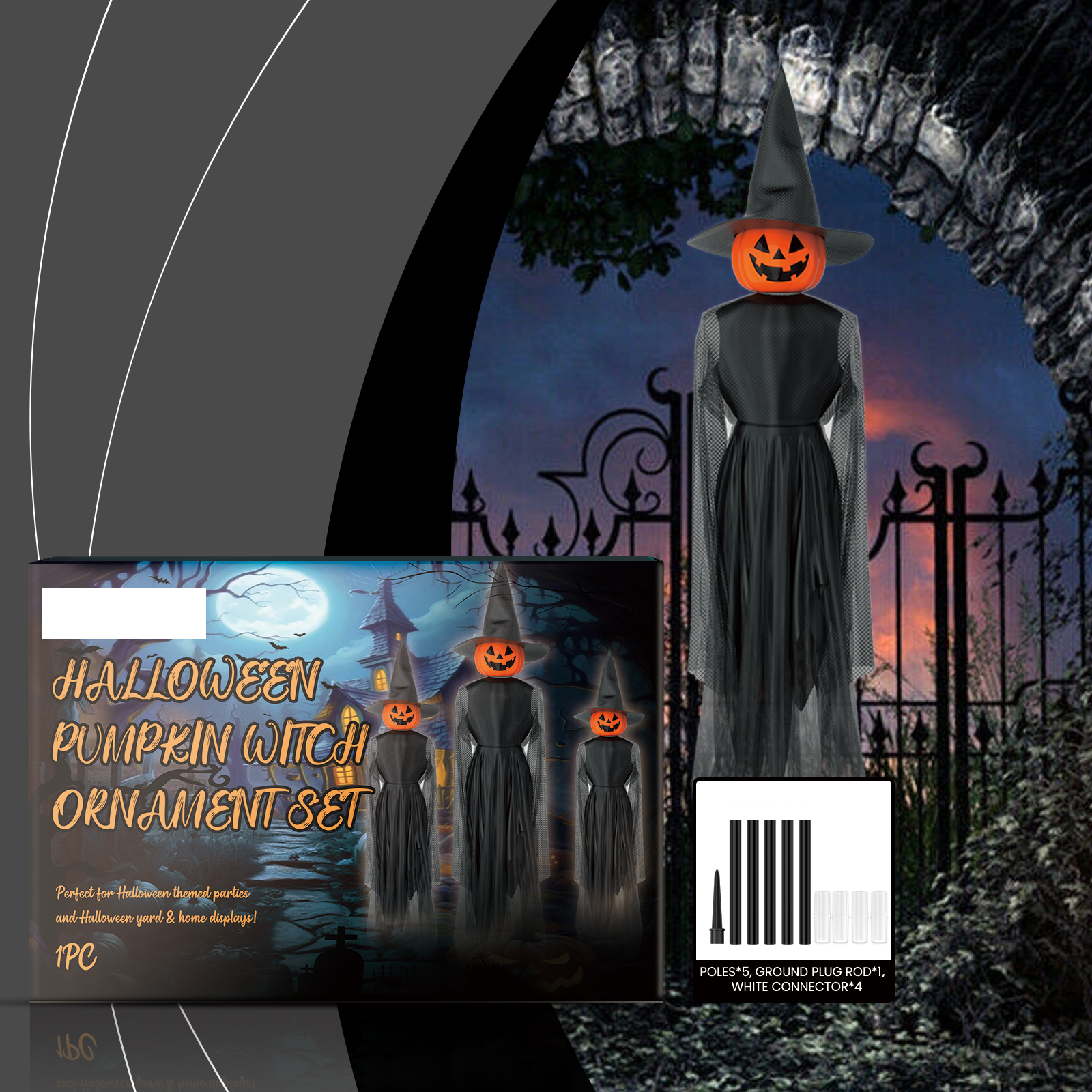 Halloween Pumpkin Witch Figurine Set, Standing Jack-O-Lantern Witch Statues, Spooky Holiday Ornaments, Interactive Party Game Supplies for Yard Tabletop Fireplace Decor, Halloween Gift for Friends Neighbors Kids