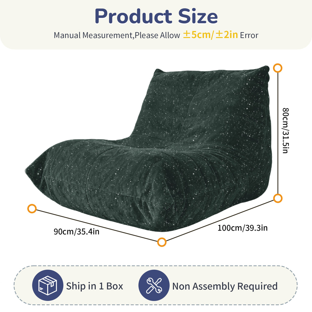 AEELLEEA Dark Green Sparkling Chenille Bean Bag Chair, Ergonomic Lazy Sofa with Removable Cover & Anti-Slip Base