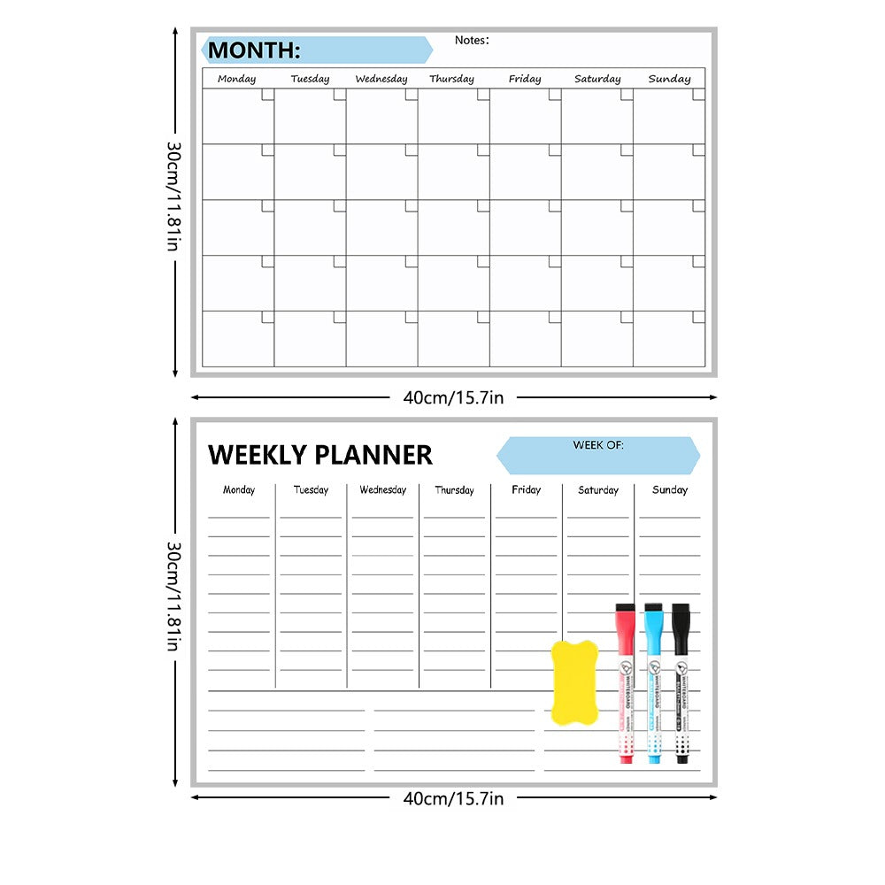 AEELLEEA-Magnetic Fridge Planner Dry Erase Board, Reusable Refrigerator Calendar Message Board for Home Kitchen Note Taking