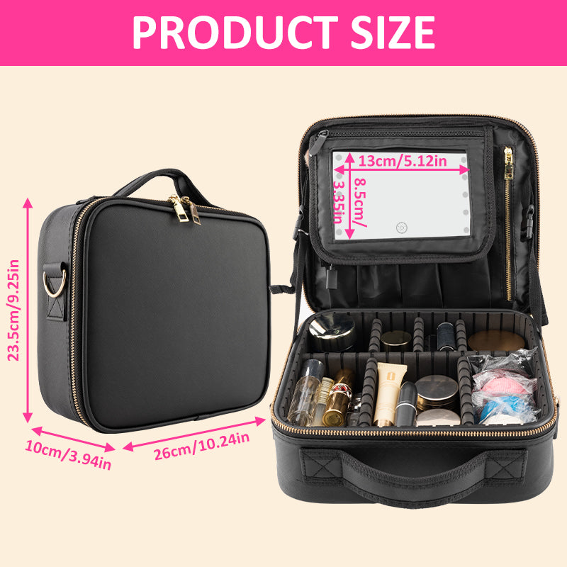 Large Capacity Makeup Organizer Travel Bag with Mirror, Shoulder Strap Cosmetic Storage Case for Makeup, Toiletries & Beauty Essentials