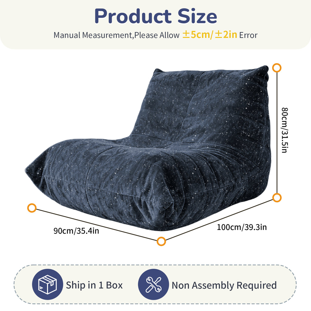 AEELLEEA Navy Blue Sparkling Chenille Bean Bag Chair, Ergonomic Lazy Sofa with Removable Cover & Anti-Slip Base