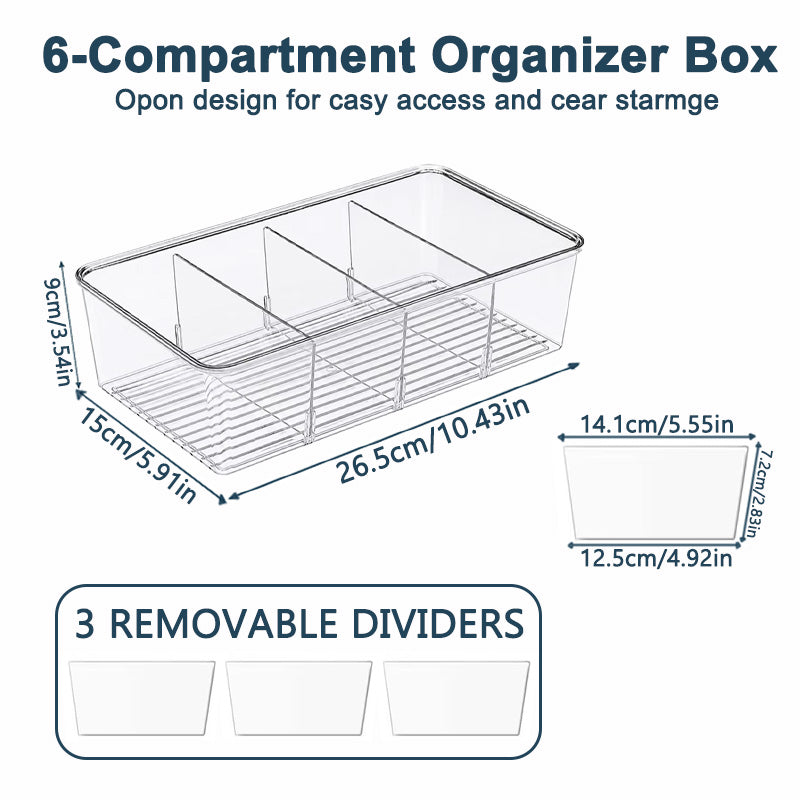 Compact Clear Plastic 4-Compartment Mini Storage Bins | For Pantry & Fridge Organizers Storage, Kitchen Organization, Fits Small Spice Pouches & Snack Packets