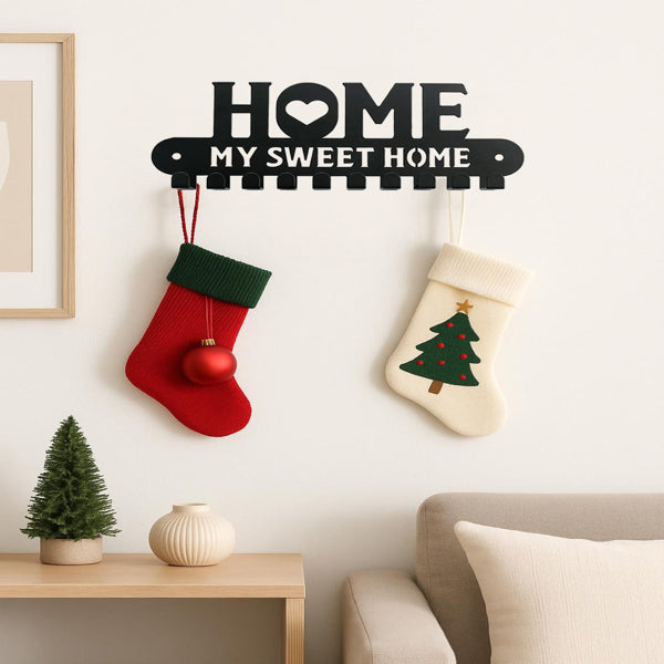AEELLEEA-Home Sweet Home Wall Mount Key Hook Rack, Iron Decorative Sign with Multiple Hooks, Entryway Organizer Hanger