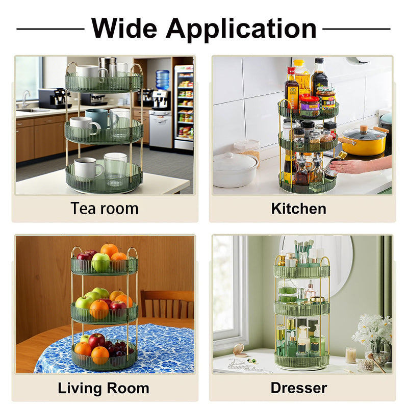 360° Rotating Perfume Organizer, 3-Tier Makeup Organizer and Storage, Large Capacity Cosmetic Holder, Bathroom Counter and Vanity Organizer, Green