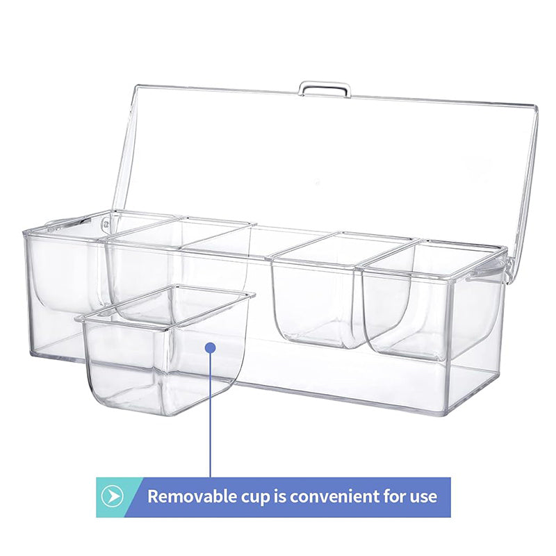 Chilled Condiment Server, condiment tray, bar garnish holder on ice, removable trays, with lid, stainless steel spoons forks clip, bar accessories, fruit salad storage