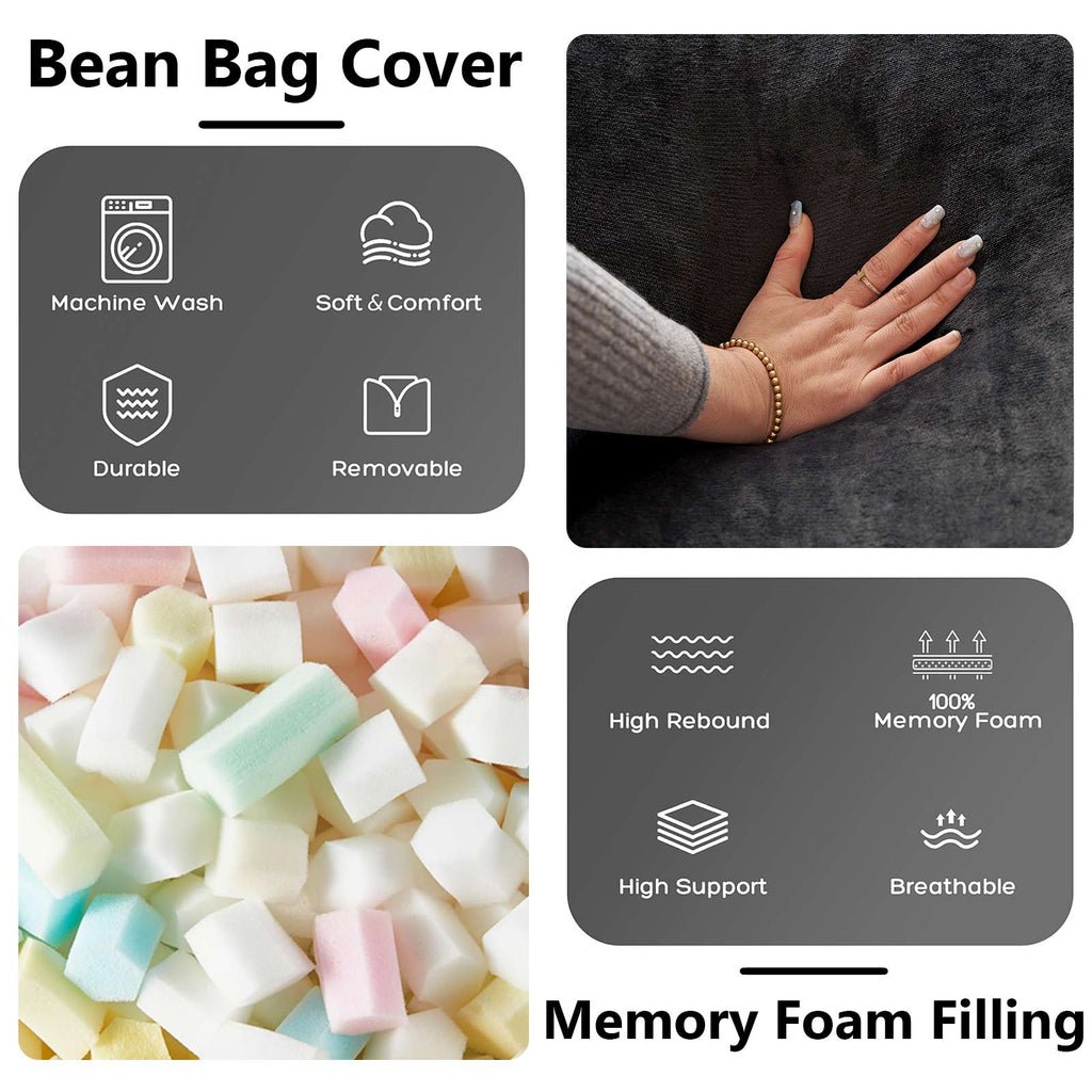 AEELLEEA 5FT Teddy Velvet Bean Bag Chair, Shredded Memory Foam Oversized Lazy Sofa, Removable Washable Cover for Living Room Bedroom