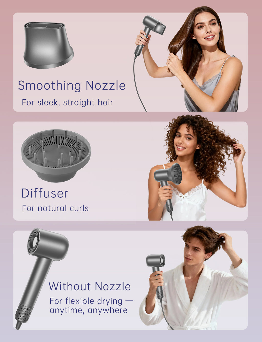 AEELLEEA High-Speed Hair Dryer, 150,000 RPM Ionic Blow Dryer with Diffuser, Fast Drying Low Noise, Gray
