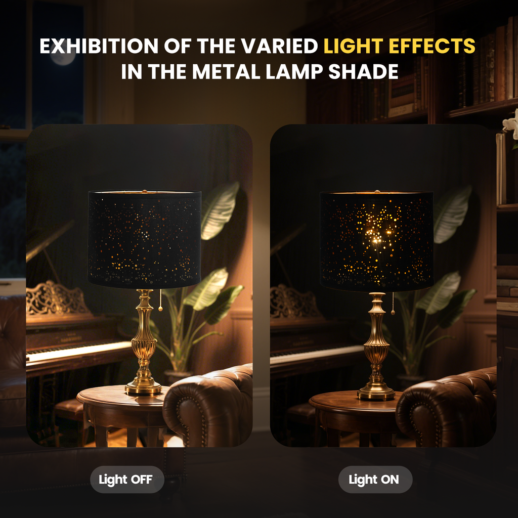 ALUCSET 2-Pack 15"×12" Black Starry Sky Drum Lamp Shades, Spider Fitter with Harp Included, Gold Inner Lining