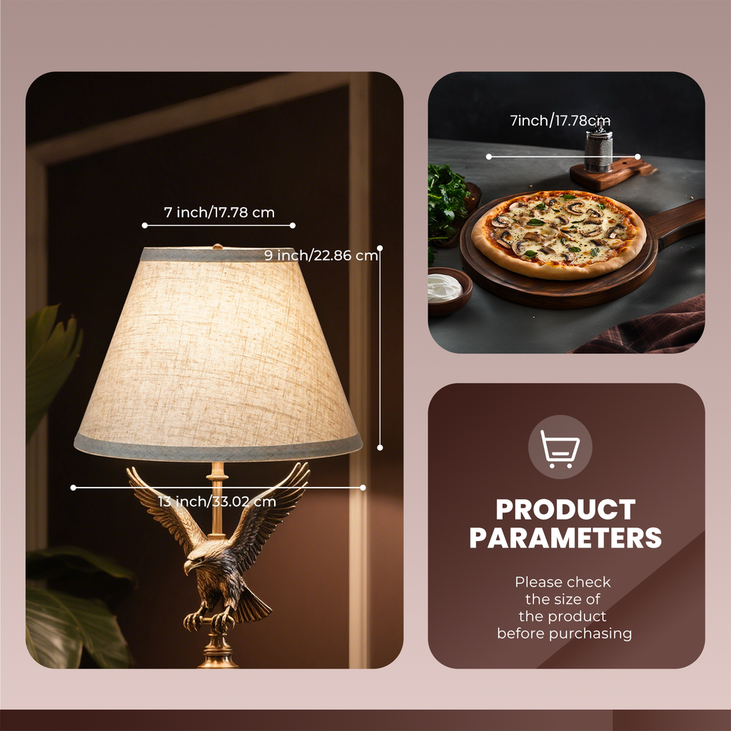 Set of 2 Light Brown Linen Barrel Lamp Shades, 7" Top x 13" Bottom x 9" High, Spider Fitter with 7" Harps for Table & Floor Lamps