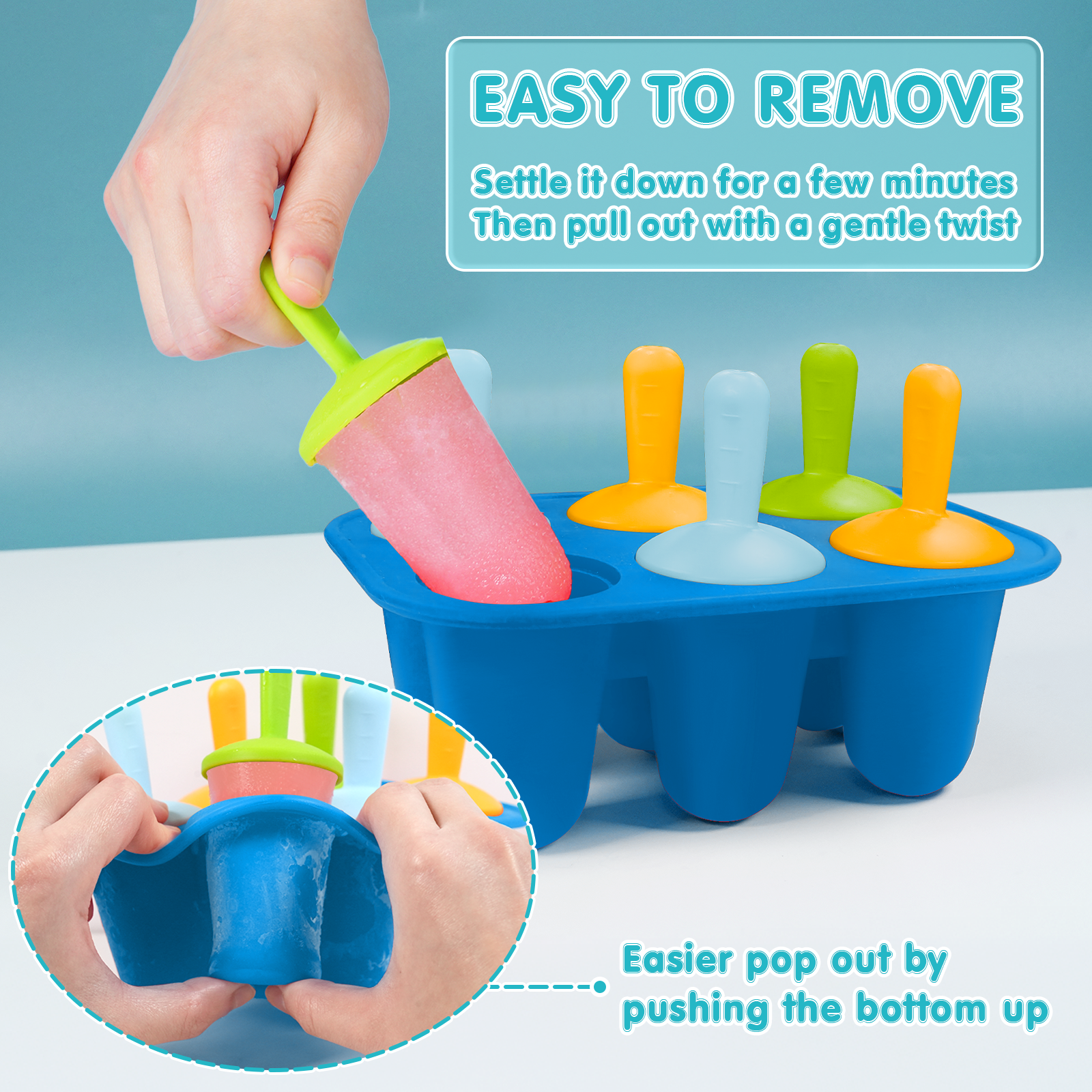 6 Cavity Silicone Popsicle Molds for Toddlers, BPA-Free Reusable Ice Pop Molds with Colorful Sticks, Easy Demold DIY Frozen Treat Molds for Juice, Yogurt and Fruit Puree