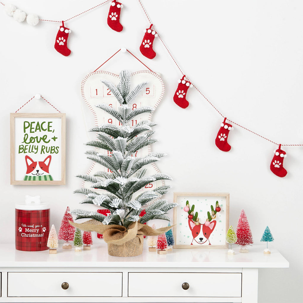 20" Mini Flocked Christmas Tree with Burlap Base, Small Artificial Snowy Tabletop Tree for Small Spaces & Indoor Holiday Decor.