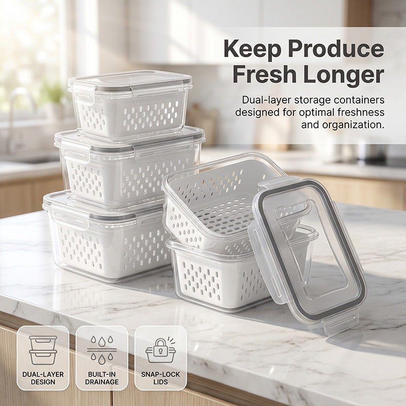 5 Pack Fruit Storage Containers for Fridge with Removable Colanders, Reusable Produce Organizer Bins for Berries, Vegetables and Refrigerator
