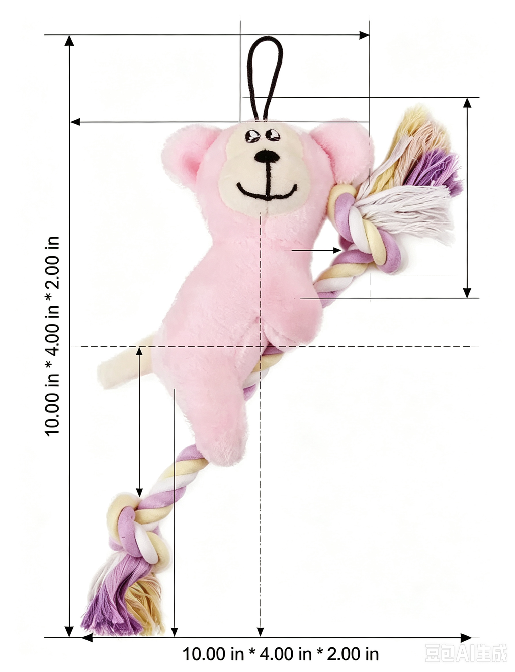 Cute Pink Monkey Dog Rope Toy, Stuffed Plush Tug Chew Toy with Braided Rope for Puppy Interactive Play