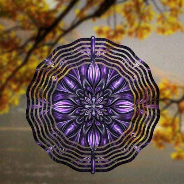 AEELLEEA-Purple Mandala Wind Spinner, Iron Hanging Wind Sculpture for Yard Patio Balcony Garden Decor, 360° Rotating Hanging Ornament