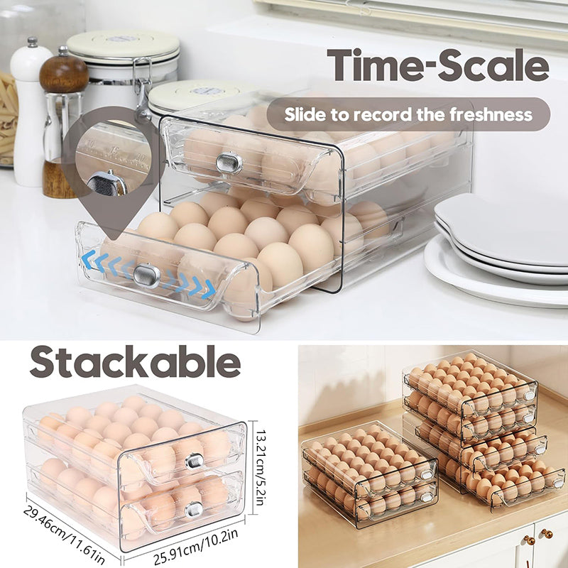 Egg Organizer for Refrigerator, Large Egg Holder for Fridge, Clear Egg Container for Refrigerator, Stackable Egg Storage Trays for Countertop, Egg Drawer Dispenser, Egg Storage Container