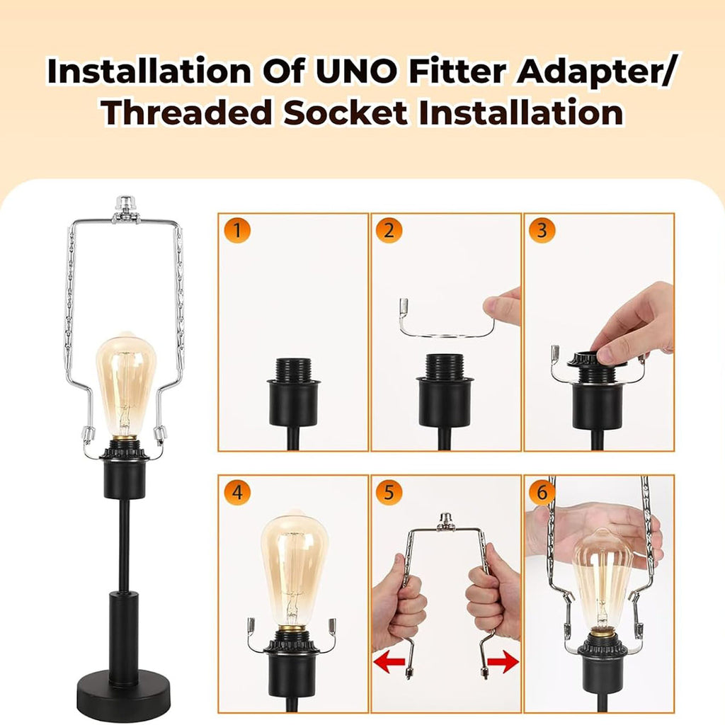 ALUCSET Adjustable Lamp Harp Holder, 8-12 Inch Lampshade Bracket Kit with UNO Fitter Adapter, Compatible with E14 E26 E27 Lamp Base and Standard Lamp Rod