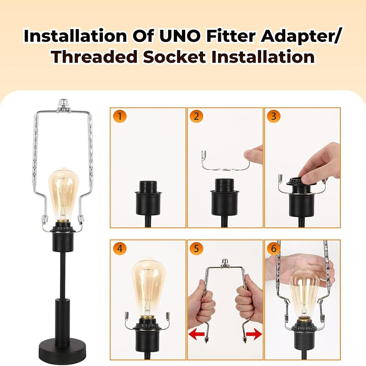 ALUCSET Adjustable Lamp Harp Holder, 8-12 Inch Lampshade Bracket Kit with UNO Fitter Adapter, Compatible with E14 E26 E27 Lamp Base and Standard Lamp Rod