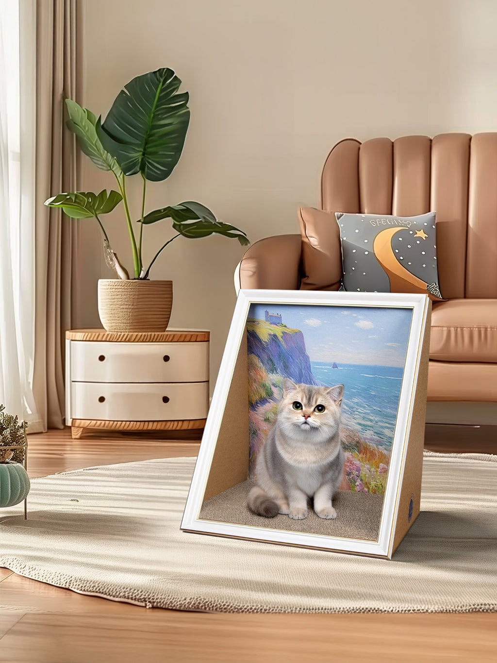 Cat Scratch House Oil Painting Cat Scratcher Cardboard House Large Cat Cave with Replaceable Scratching Boards Cat's Favorite Resting Spot