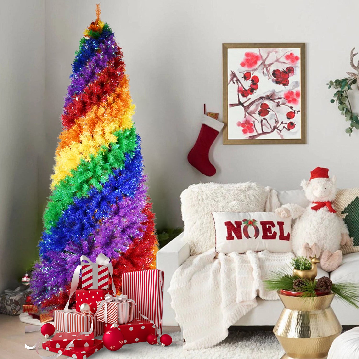 6FT/7.5FT Rainbow Spiral Christmas Tree - Colorful PVC Artificial Holiday Tree with Unique Spiral Design and Sturdy Metal Stand
