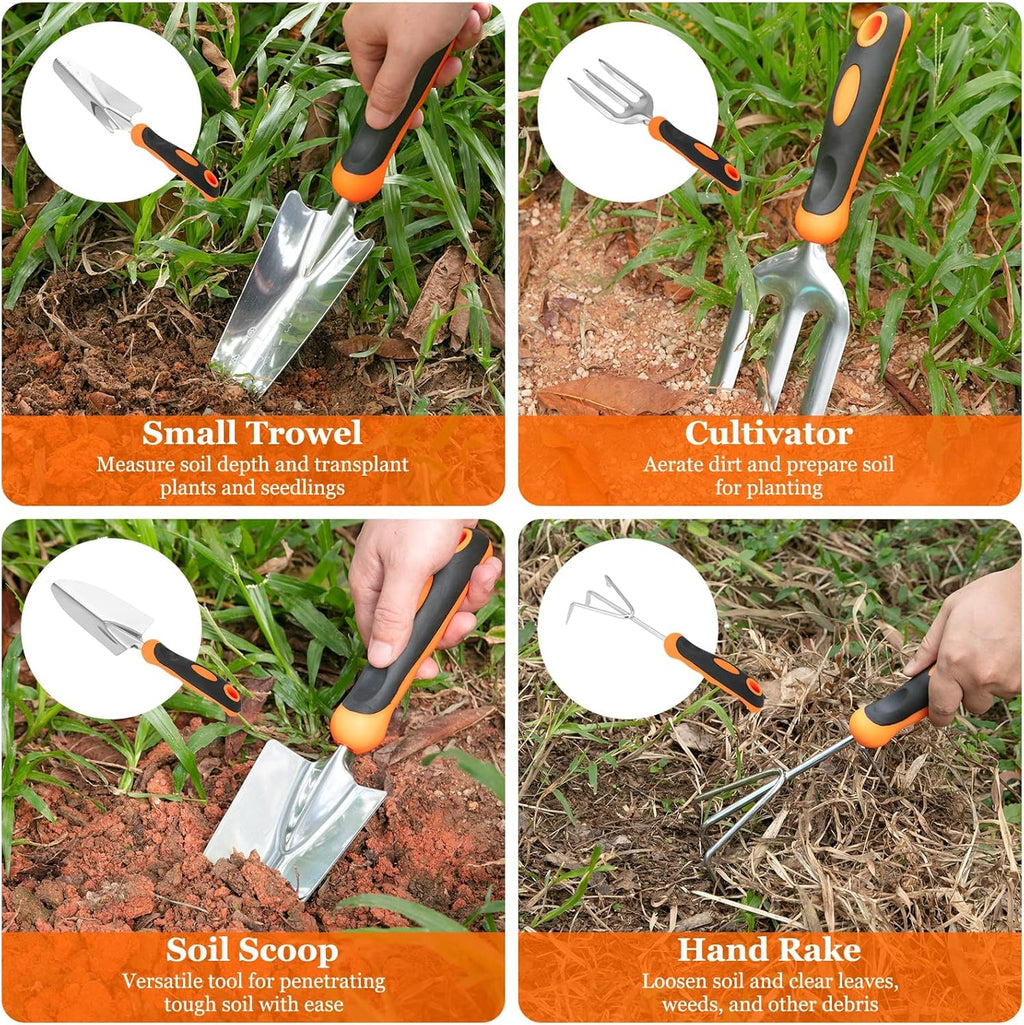 Stainless Steel Heavy Duty Gardening Tool Set with Non-Slip Rubber Grip, Gardening Hand Tools Kit with Storage Tote Bag, Outdoor Garden Tools Set, Ideal Gardening Gift for Women