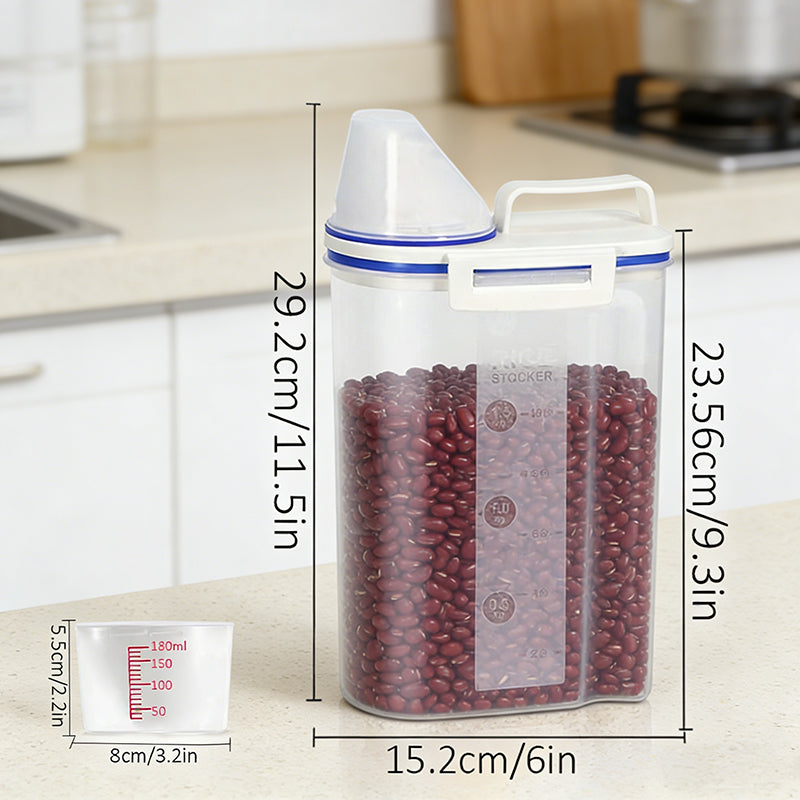 Airtight Cereal Containers Set of 4, 2.5L Plastic Food Storage Containers with Dispenser & Measuring Cup, Leakproof Canisters for Rice Flour Grain Oatmeal, Dry Pantry & Pet Cat Dog Food