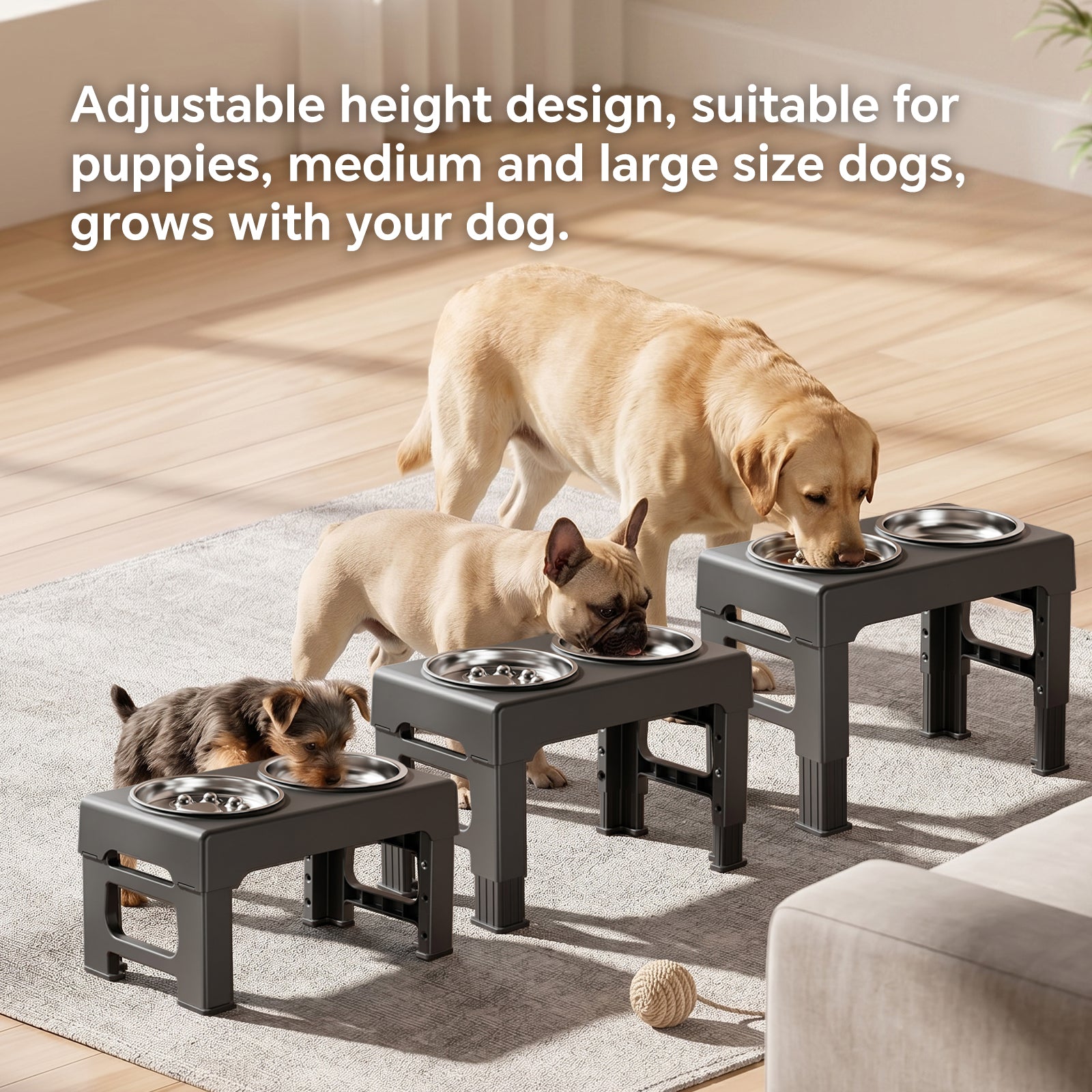 Adjustable Height Raised Dog Bowl Stand with Slow Feeder Bowl & Regular Stainless Steel Bowl, Elevated Pet Feeder Station for Small Medium Large Dogs