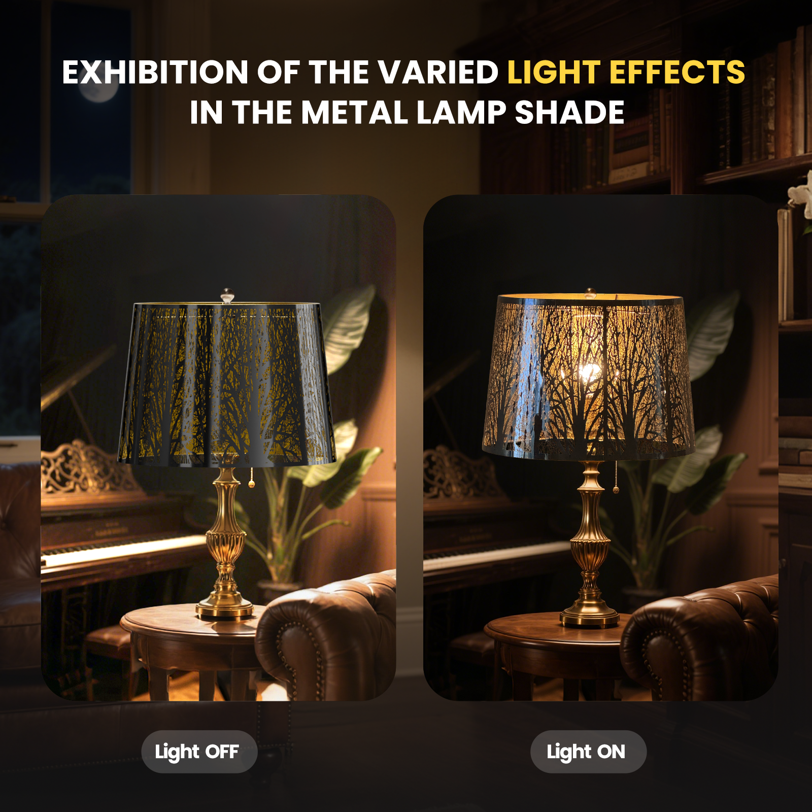 Large Drum Lampshade | Modern Metal Forest Mirror Effect