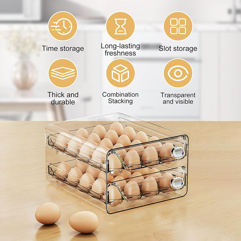 Egg Organizer for Refrigerator, Large Egg Holder for Fridge, Clear Egg Container for Refrigerator, Stackable Egg Storage Trays for Countertop, Egg Drawer Dispenser, Egg Storage Container