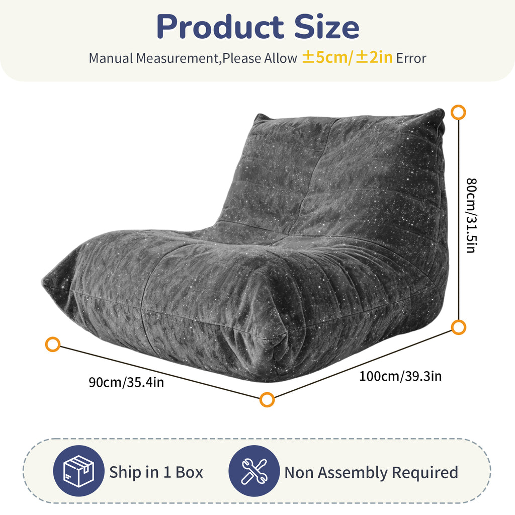 AEELLEEA Sparkling Chenille Bean Bag Chair, Ergonomic Lazy Sofa with Removable Cover & Anti-Slip Base