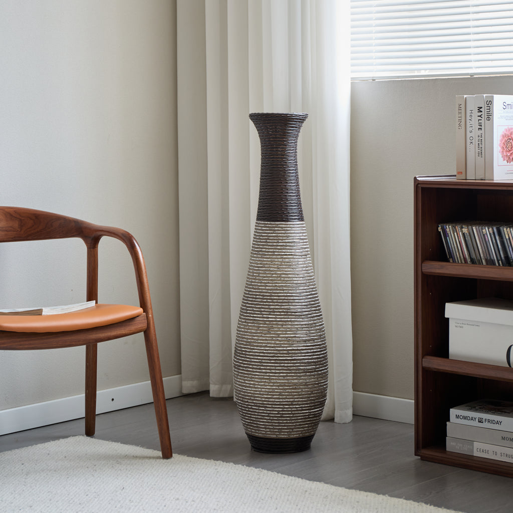 AEELLEEA Tall Two-Tone Woven Floor Dry Vase, 40.2"H x 11.6" D, Textured Decor Vase for Pampas Grass, Entryway Living Room Boho Home Decor