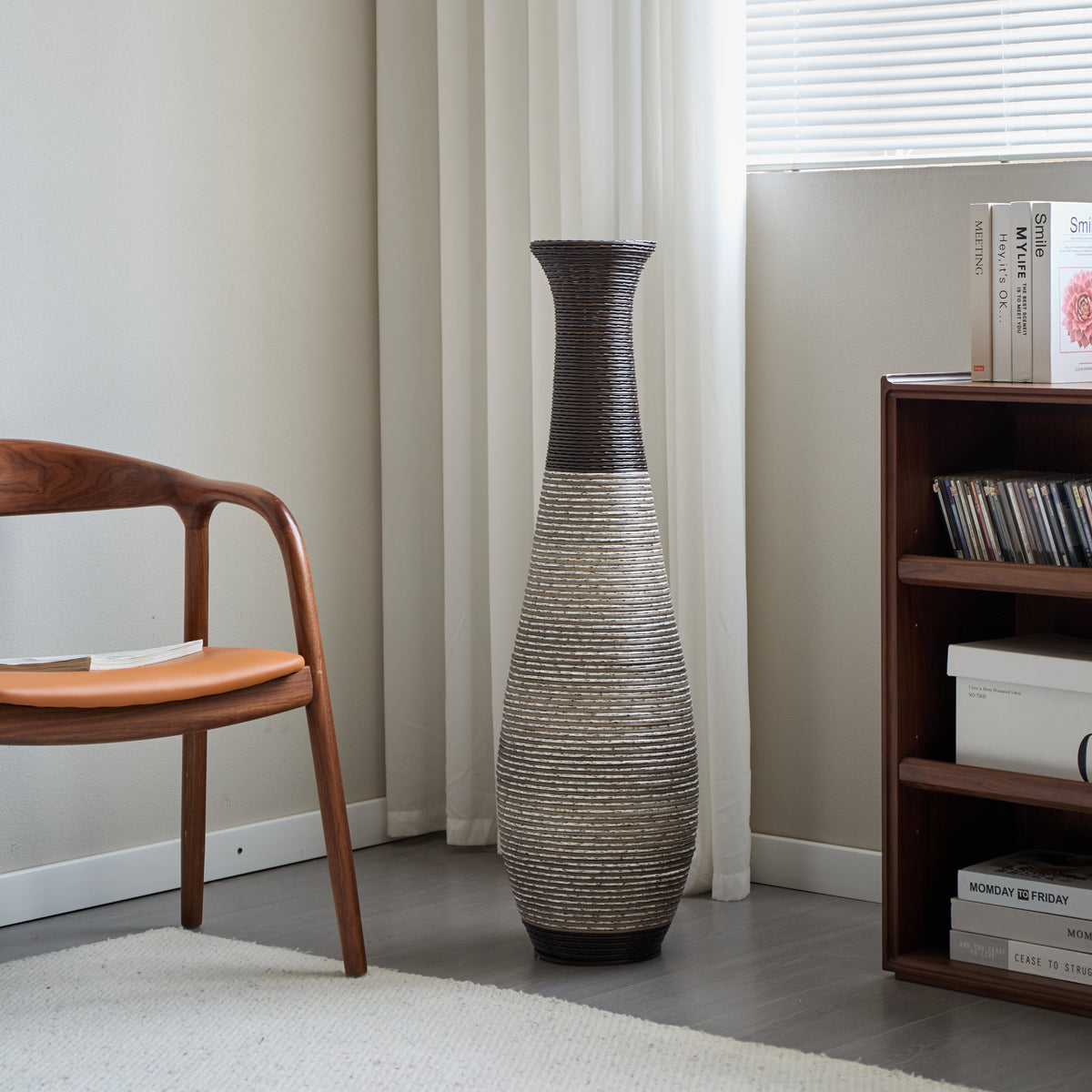 AEELLEEA Tall Two-Tone Woven Floor Dry Vase, 40.2"H x 11.6" D, Textured Decor Vase for Pampas Grass, Entryway Living Room Boho Home Decor