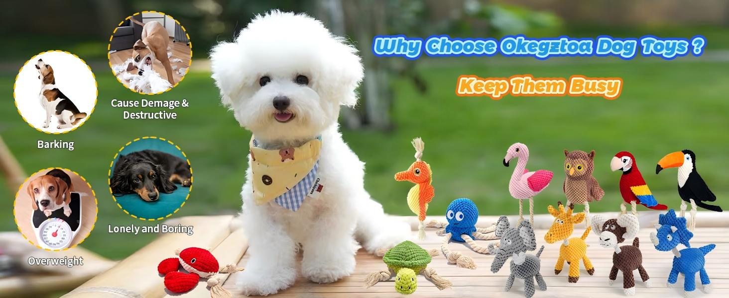 4-Pack Squeaky Dog Toys Set Sea Crinkle Plush Toy Rope Toys for Dogs Tug of War Toy & Oral Care Puppy Toys for Small Medium Large Dogs