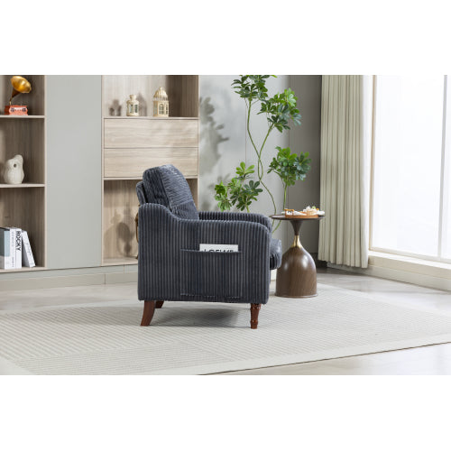 AEELLEEA Mid Century Corduroy Accent Chair, Armchair with Solid Wood Legs & Side Pocket