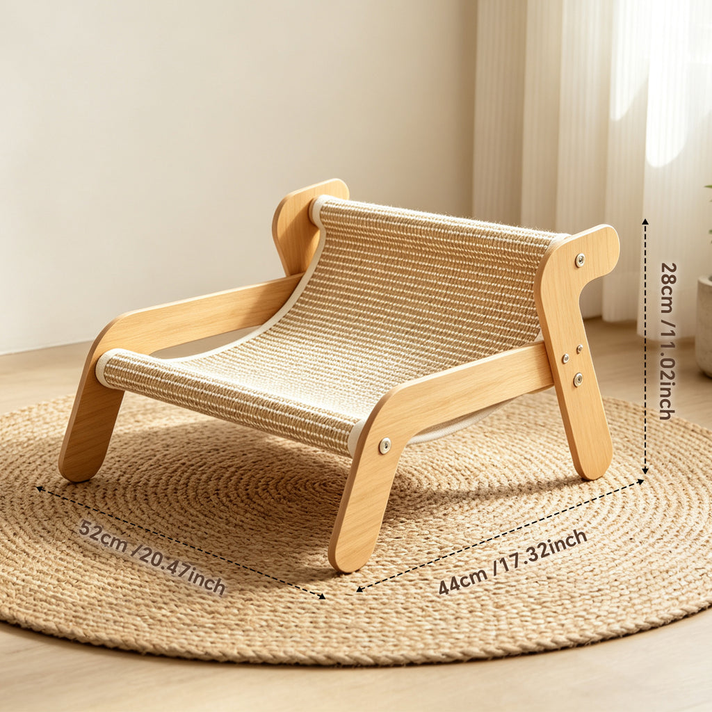 Sisal Cat Scratcher Couch, Wooden Frame Cat Lounger, Scratching Board Furniture for Indoor Cats