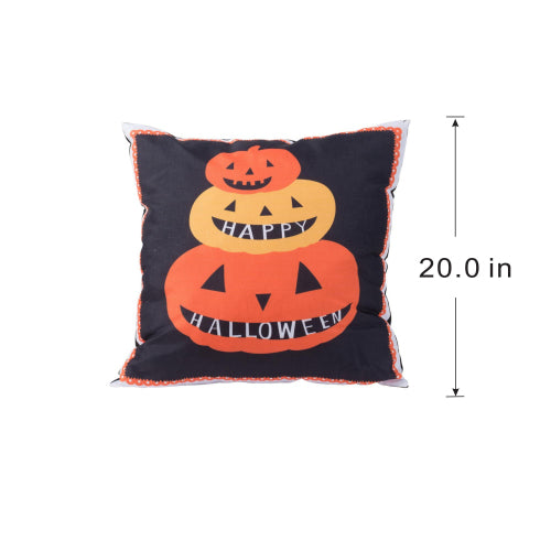 20x20" Halloween Pumpkin Pillow, Black Orange Triple Stacked Jack-O-Lantern Plush Throw Pillow for Couch, Bed & Entryway Decor.