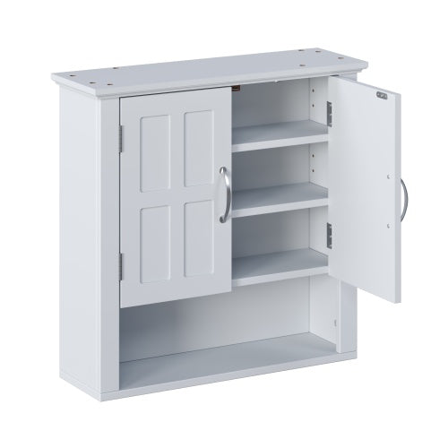 Wall Mounted Cabinet, White Storage Cabinet with Adjustable Shelves and Silver Handle, Bathroom Kitchen Organizer