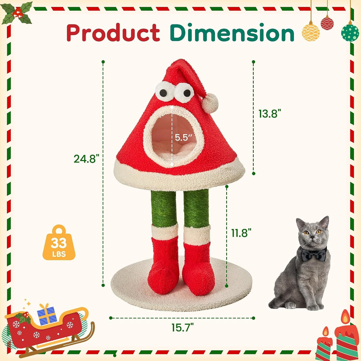 Cat Tree Tower for Indoor Cats, Multi-Functional Cute Cat Tree with Scratching Posts and Cozy Cat Bed, Small to Large Cat Tower, Red
