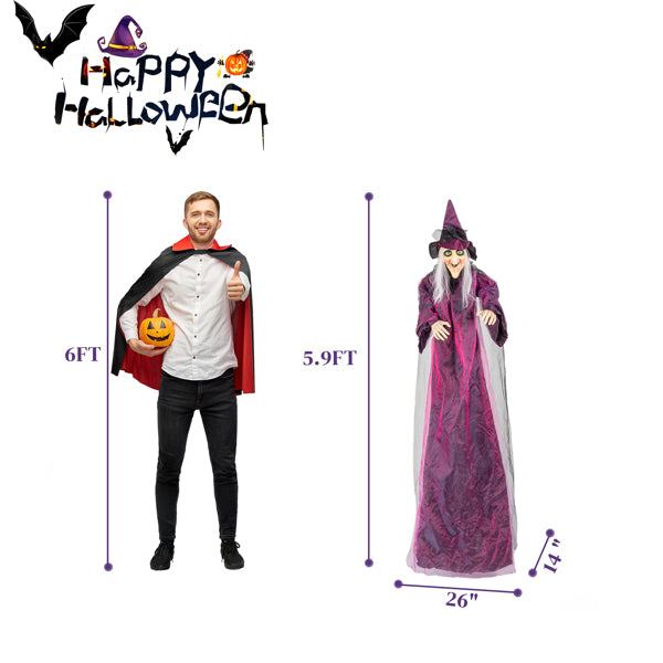 71 in Life‑Size Hanging Witch Ornament with Sound Activated for Halloween Yard Porch Party Holiday Decor