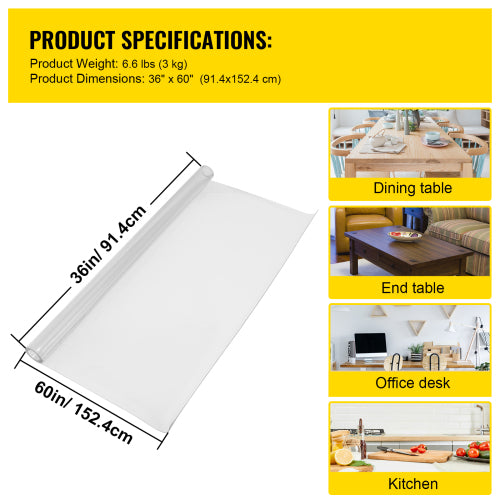 Plastic Table Cover 36 x 60 Inch, 2 mm Thick Clear Table Protector, Rectangle Clear Desk Mat, Waterproof & Easy Cleaning for Office Dresser Night Stand